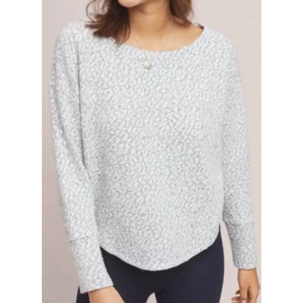 Anthropologie Saturday Sunday Silver Gray Leopard Pullover Sweater Large Soft‎
